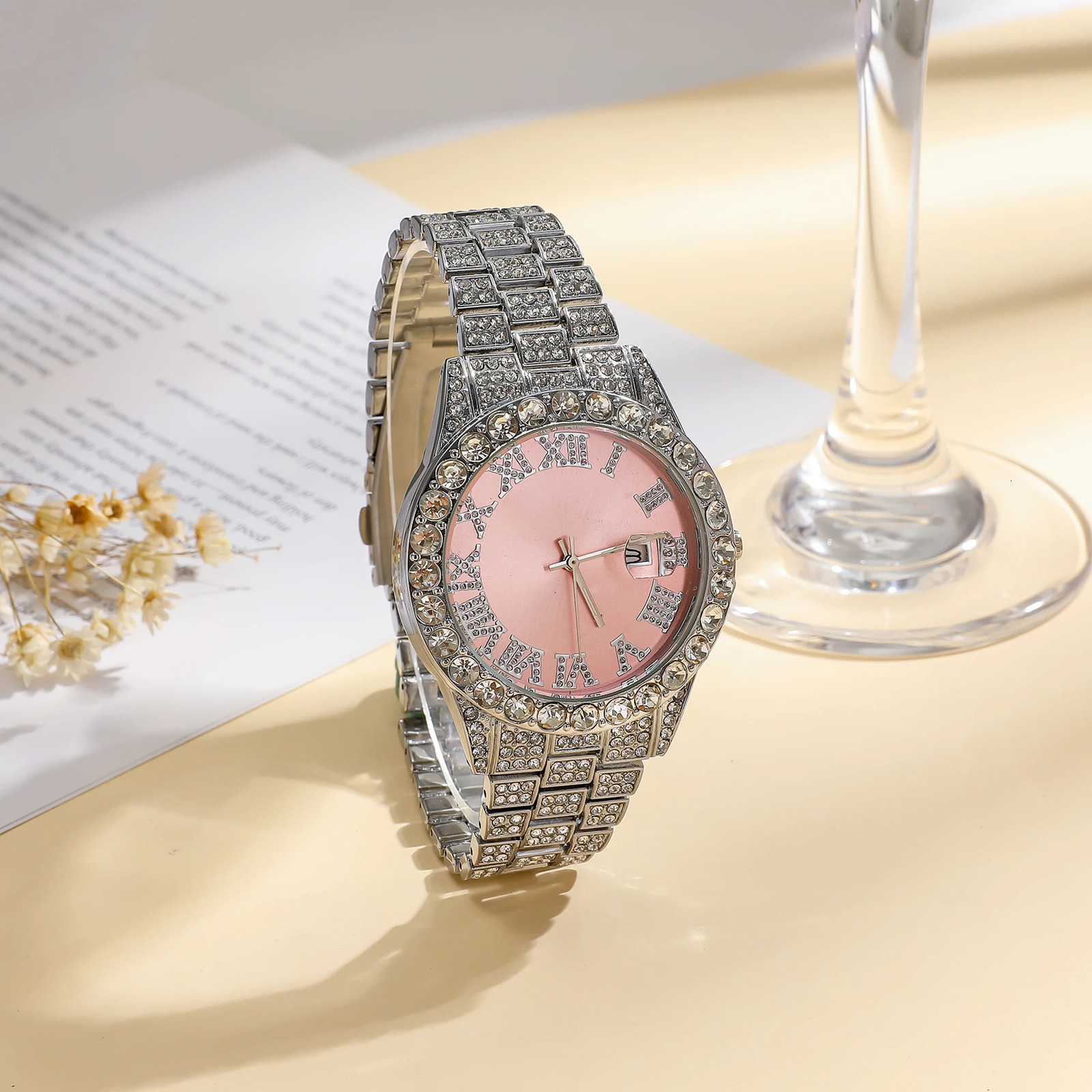 foreign trade explosive diamond-studded Roman fashion with calendar womens watch womens watch womens models 250606