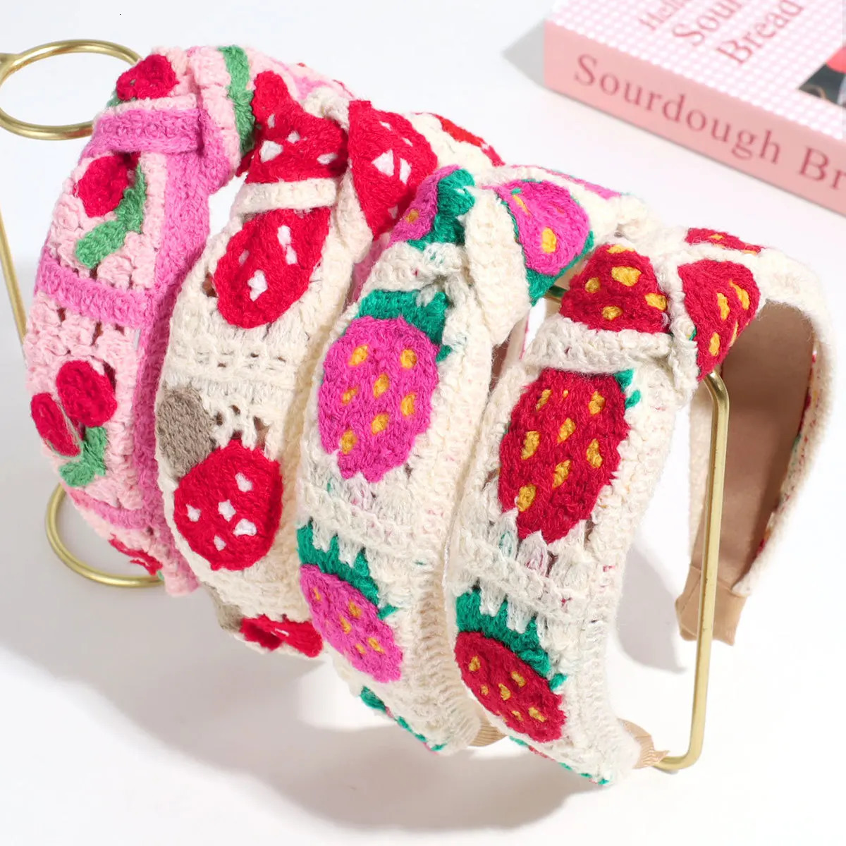Bohemian Style Wide Knitting Flower Hairbands Sweet Knotted Headbands Strawberry Cherry Sunflower Holiday Hair Hoops For Women 250610