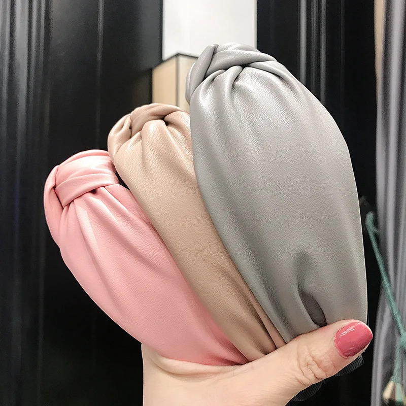 Fashion Solid Colors Hair Knotted Hairband For Women Cross Hair Hoops Leather Knot Girl Hair Accessories Adult Headband Sale 250610