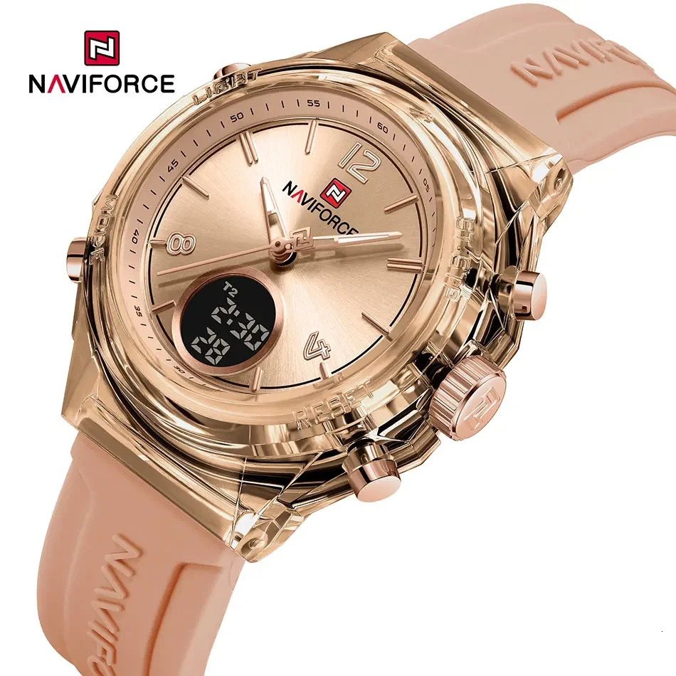 NAVIFORCE Top Womens Watch Outdoor Sports Waterproof Watches Dual Time Display Quartz Wristwatches Rubber Digital Clock 250606