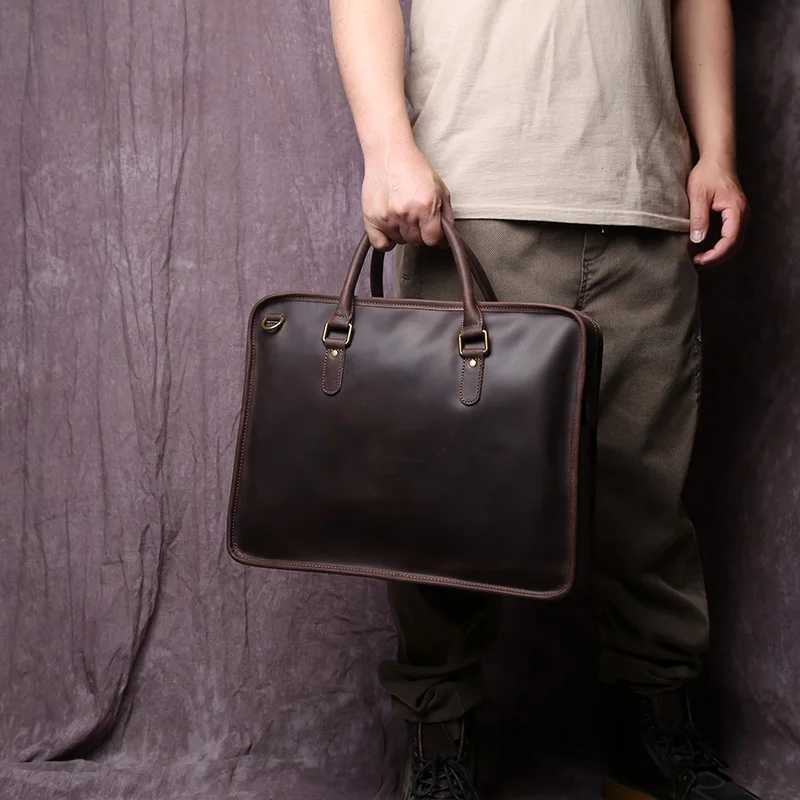 New Leather Mens Business Leisure Handbag With Cowhide Horizontal Style And Large Capacity Single-Shoulder Messenger Briefcase W250610