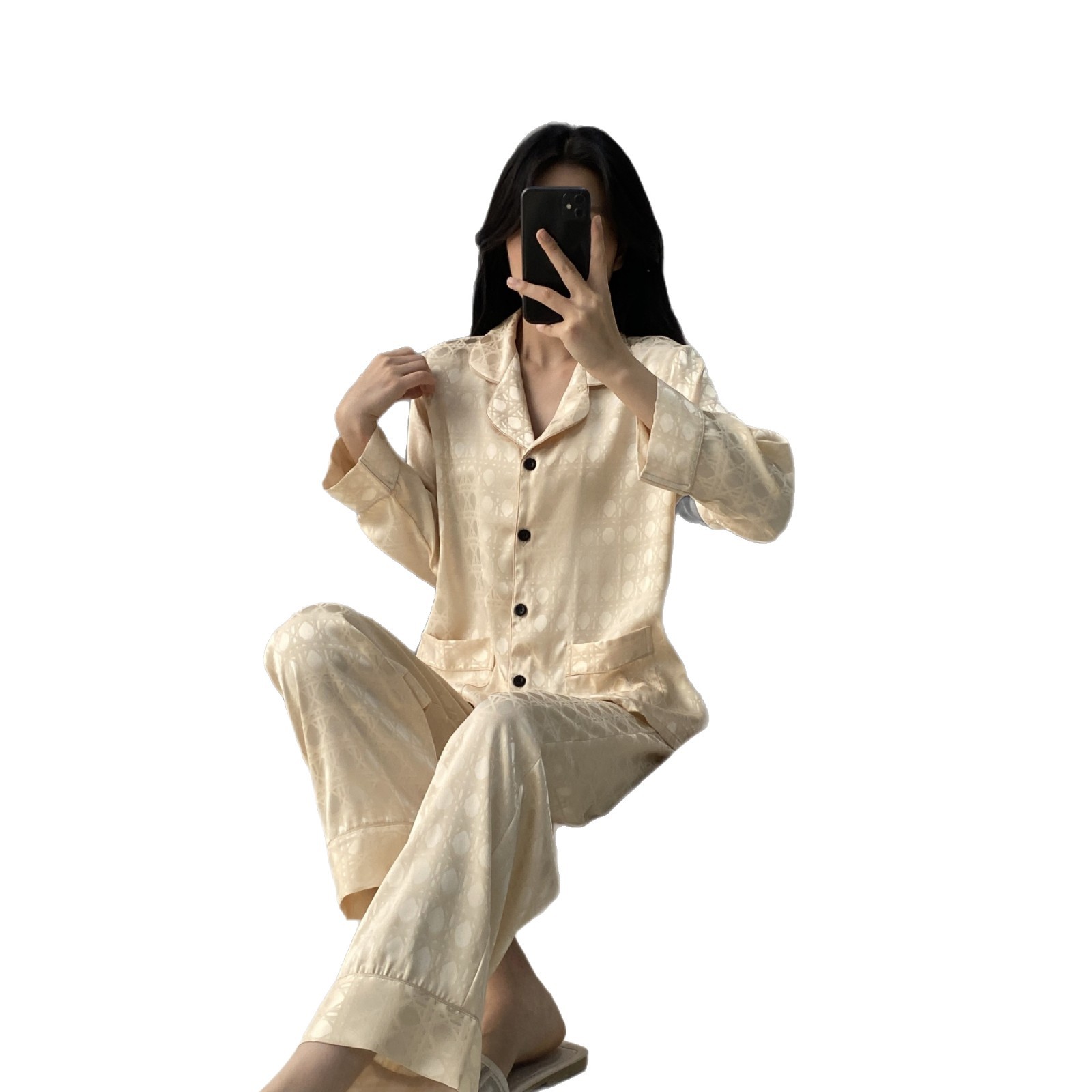 B921-Home wear women's pajamas women's summer ice silk pajamas women's spring and autumn summer pajamas