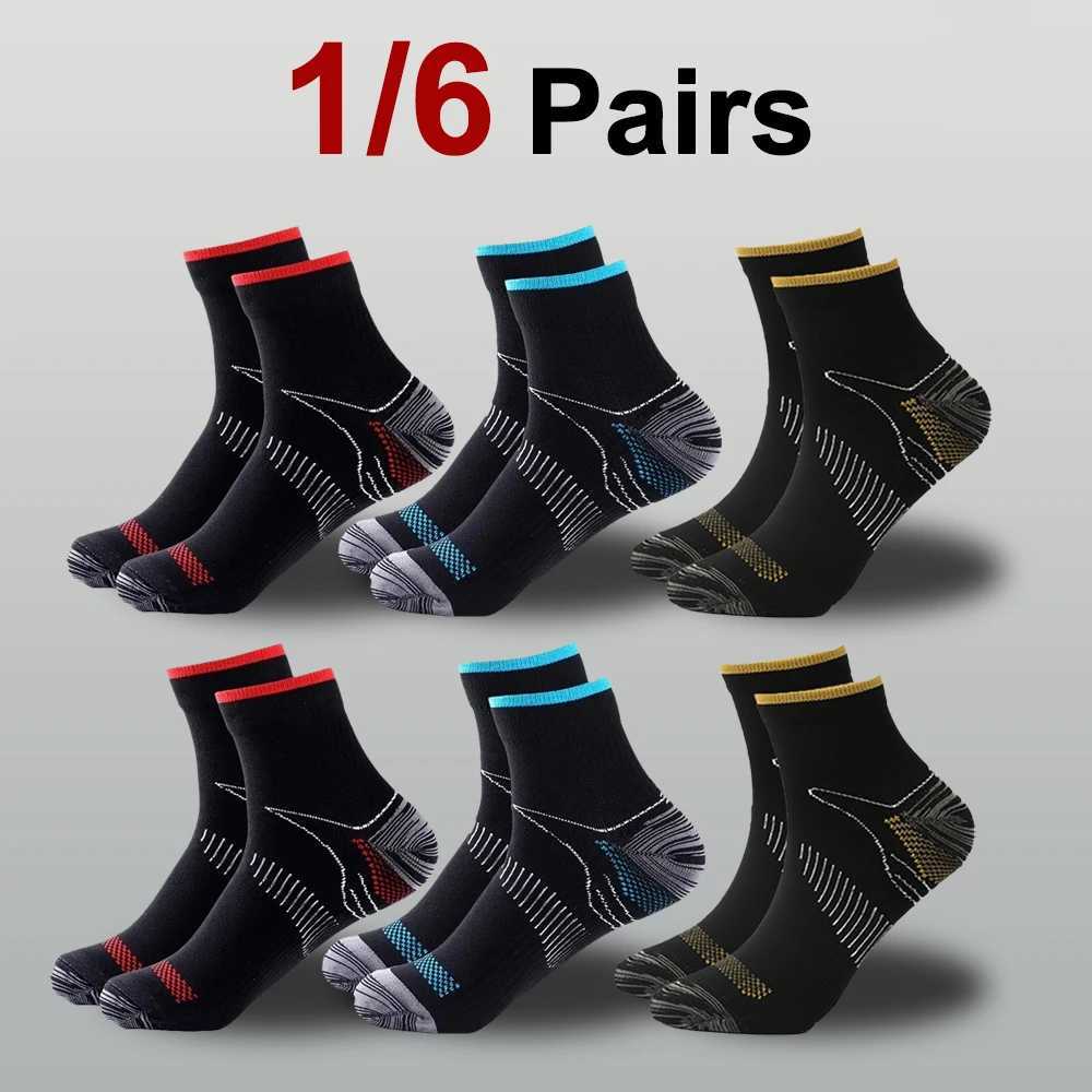1/6 Pairs Men Plus Size Compression Sports Socks Foot Fascia Design Comfortable Breathable Deodorizing Running Cycling Socks Z250610