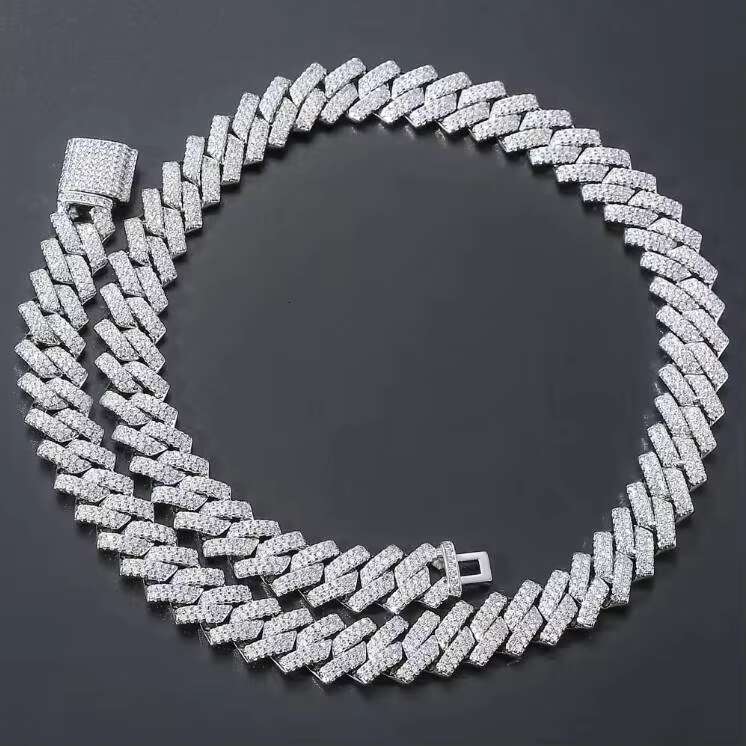 Custom Hip Hop Jewelry Iced Out Moissanite Chain 14mm 925 Sterling Prong Setting Lab Cuban Link Chain Necklace for Man