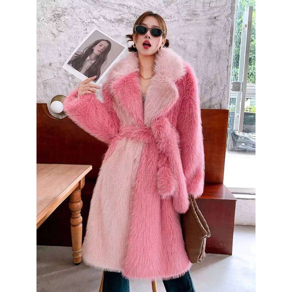 ZADORIN Spliced Oversize Belted Long Woman Winter Clothes Furry Jacket Fur Faux Coat New in Coats & Jackets