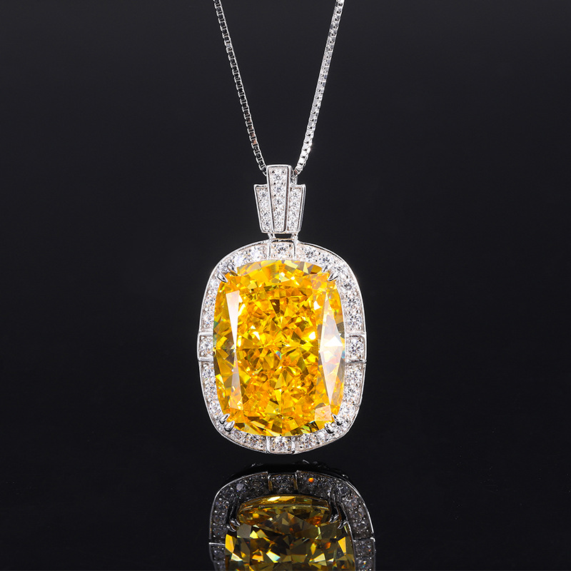S925 Silver High-Carbon Diamond Radiant Cut Square Pendant Necklace, 15x20mm Design, Stylish Women's Jewelry, Elegant Affordable Luxury Piece
