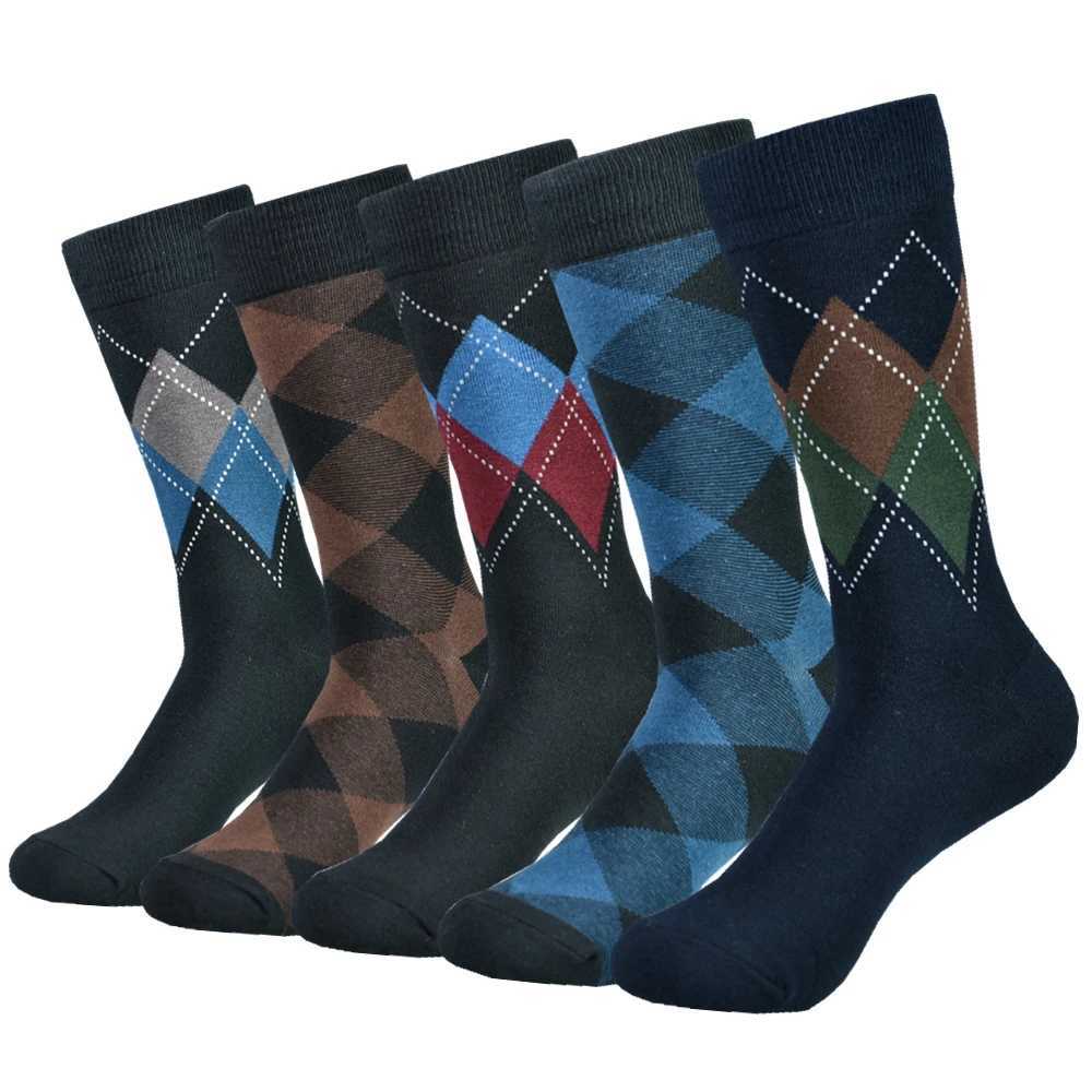 5 Pairs Mens Cotton Black Patterned Comfy Breathable Fashion Colorful Dress Socks For Daily And Outdoor Wearing Z250610
