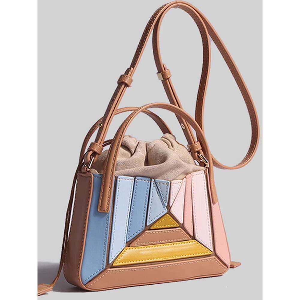 Turkish Style Niche Design Bag New Textured Color Block Fashion Drawstring Shoulder Small Crossbody Handbag