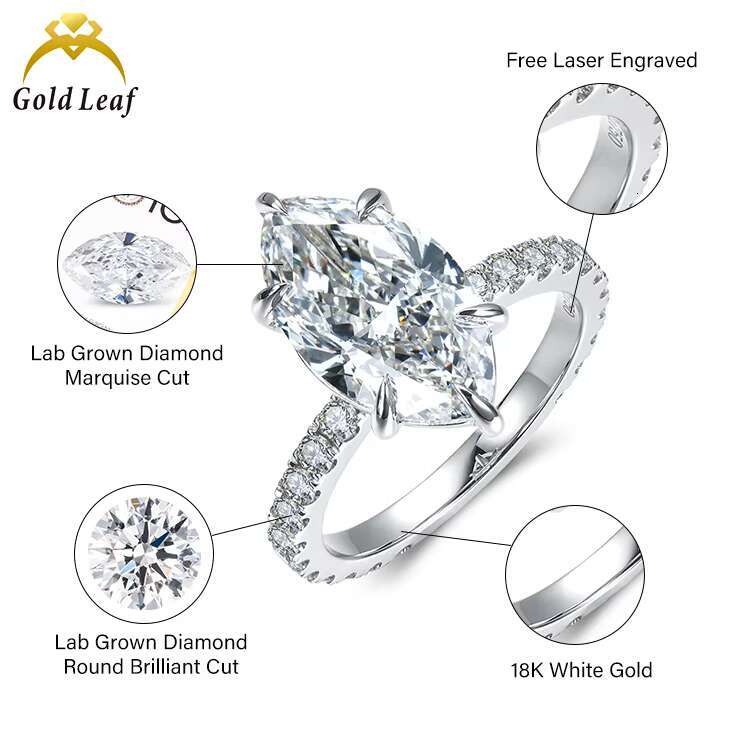 Customized Fine Jewelry 10K 14K 18K Gold Wedding Ring 0.5CT - 3CT Marquise Cut D VVS Lab Grown Diamond Ring Engagement for Women