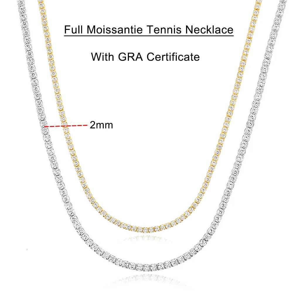 Serenity D Color 2mm Full Moissanite Tennis Necklace Women S Sier Neck Strap Choker Clavicle Chain Plated Fine Jewelry