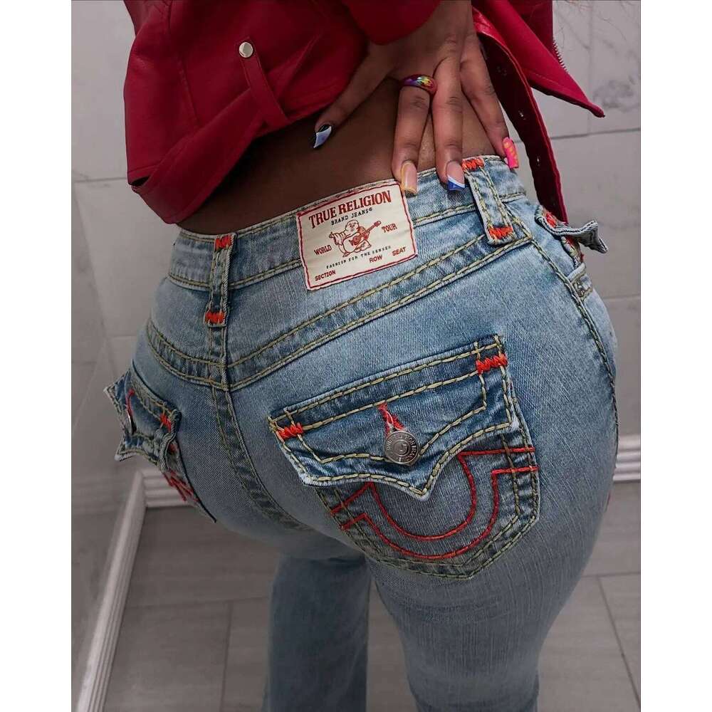 Gothic Vintage Y2k Clothes Men Women Haruku Pocket Embroidery Retro Blue Baggy Jeans High Waist Slim Flared Trousers