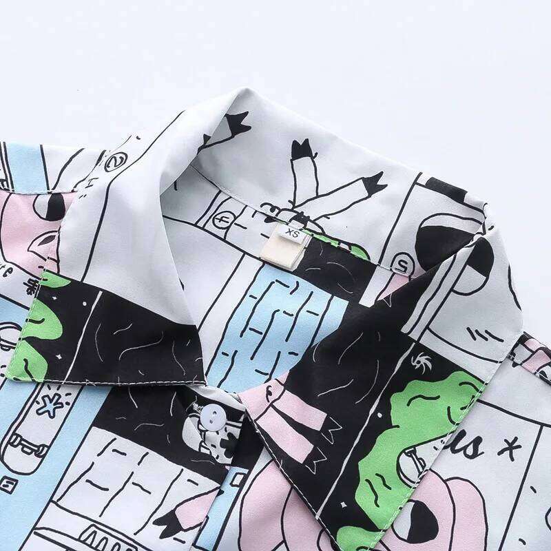 Women's Chiffon Shirts Top Summer New Female Casual Blouse Original Niche Design Short-sleeved Cartoon Pig Graffiti Printed