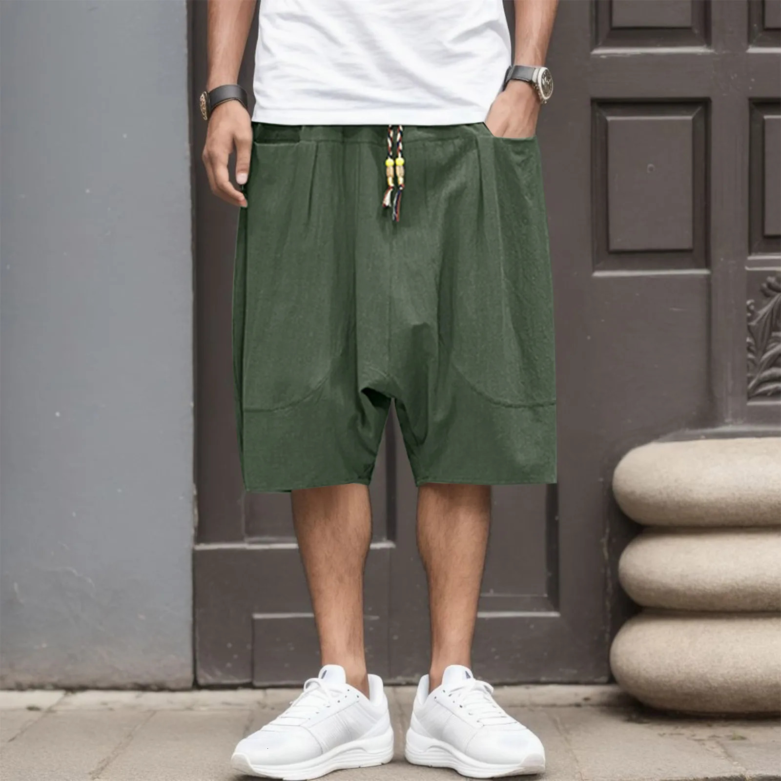 Casual Sweatpants For Men Summer Autumn Casual Cotton Cropped Pants Loose Low Crotch Harem Pants High Street Sweatpants 250606
