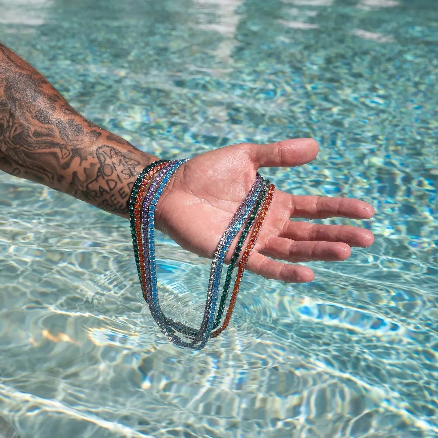 TOPGRILLZ Hip Hop Classic Colorful 5MM Tennis Chain Waterproof and Color Retention Necklace Iced Blue/Green/Pink Cubic Zirconia