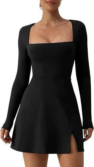 Long Sleeve Dress For Women, Autumn Spicy Girl Square Neck Slim Dress, Elegant Socialite Style Clothing B5
