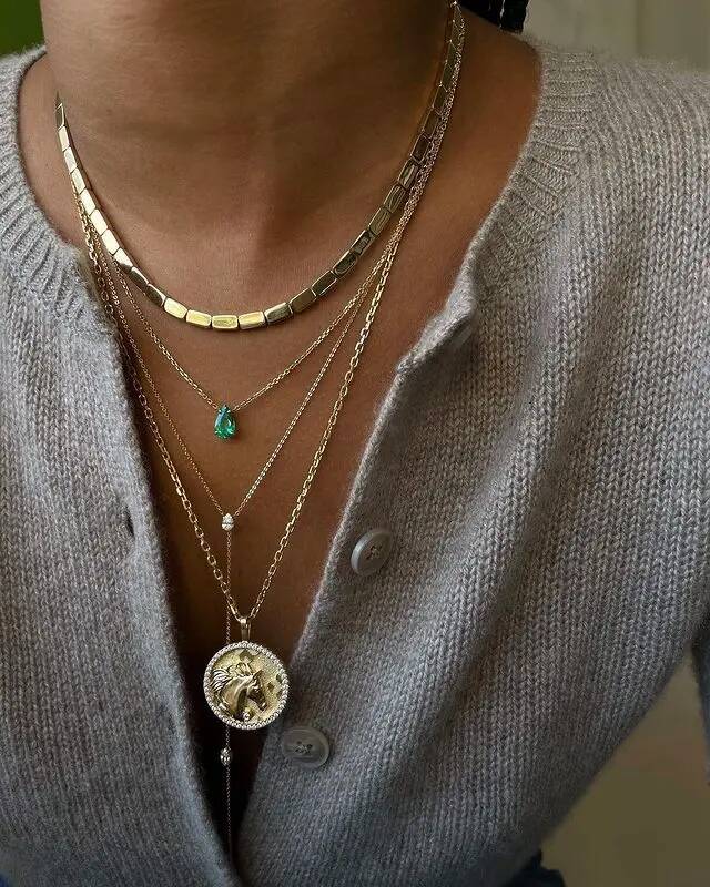 2025 Geometric High Polish Fashion Bling Rectangle Metal Beaded Bar Tennis Chain 16" Women Gold Color Choker Necklace Jewelry