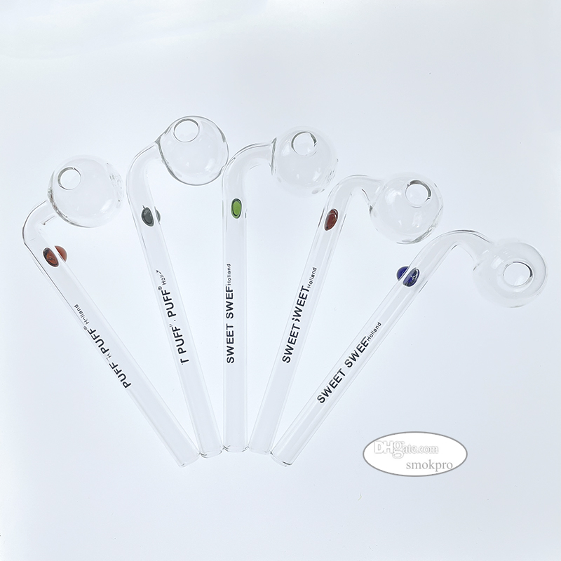 14cm Curved Glass Oil Burner Hand Pipe SP Bent Smoking Pipe With 3cm Big Bowl Standing Sit Dot Feet