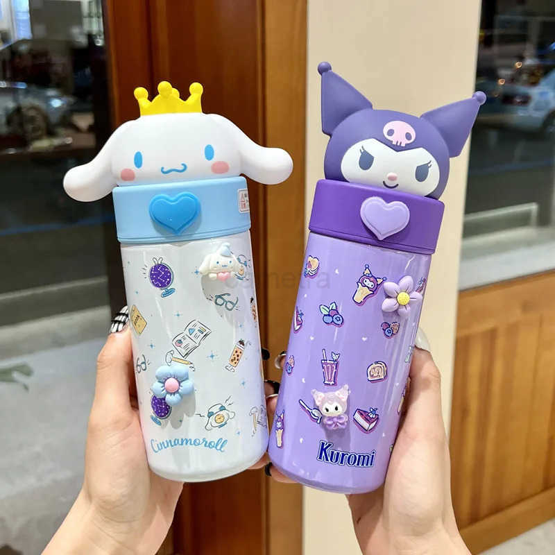 Sanrio 350ml Sanrio Hello Kitty Stainless Steel 316 Thermos Kawaii Kuromi Cinnamoroll Melody Kids Vacuum Flask Water Bottle TumblerXJ25055