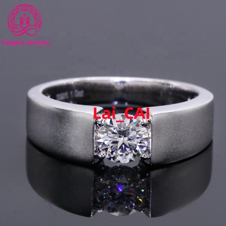 Classic 1ct Moissanite Man Ring 6.5mm Round Brilliant Cut White D VVS Moissanite Diamond Ring Hight Quality Men Silver Ring