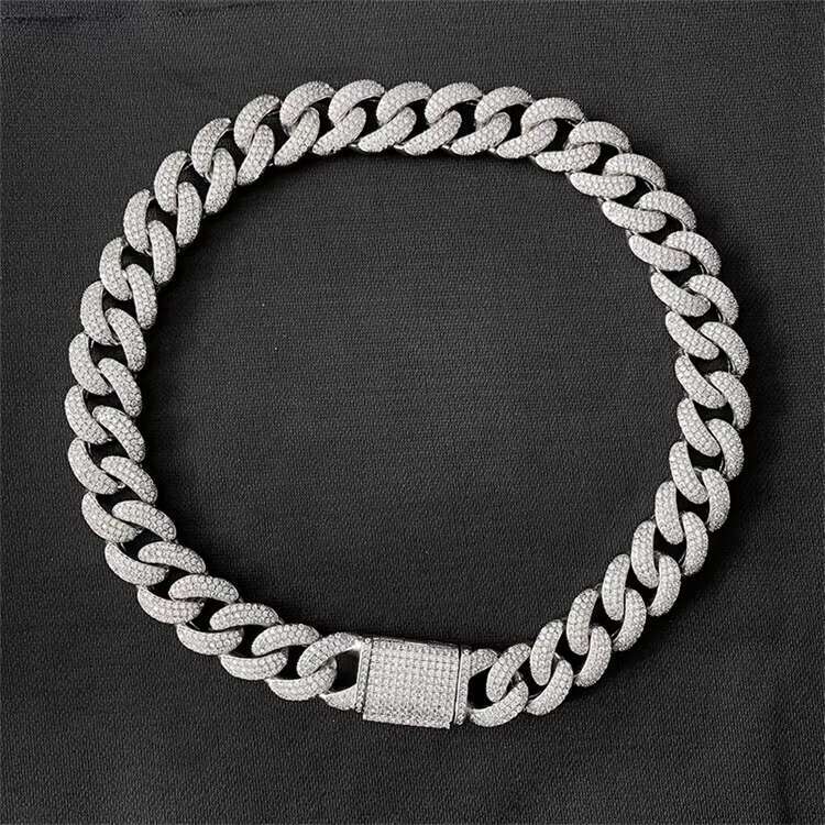 OACOCA Hip Hop White Gold Plated 18mm Iced Out Cuban Link Chain Diamond Cuban Link Chain Necklace