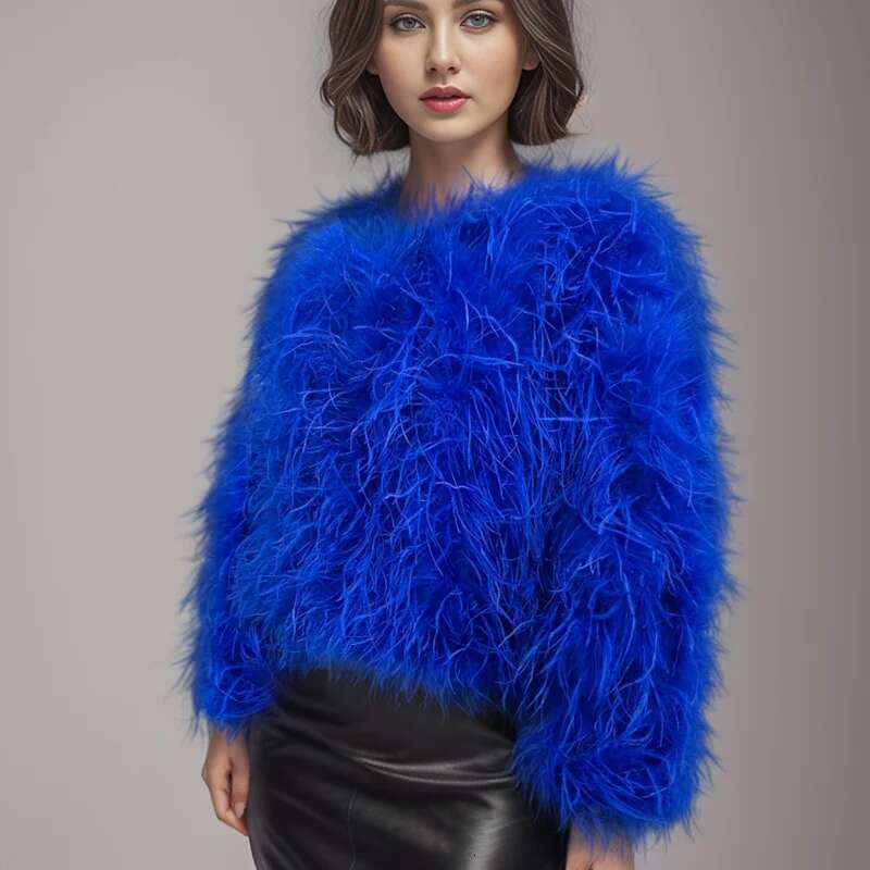 Winter True Ostrich Hair Casual Long Sleeve Imported Fur Women's Warm Jacket Size Customizable