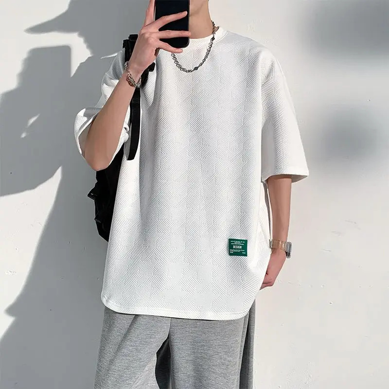 T-shirt Five-point Loose Trendy Half-sleeved Top Short-sleeved T Casual Hong Kong Style Summer Trendy Jacquard 250611