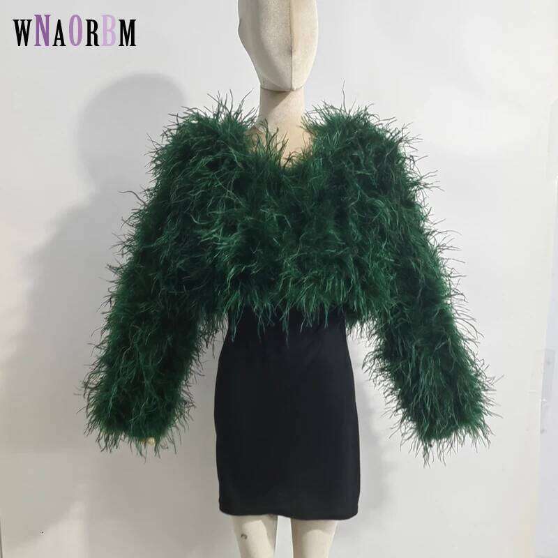 New Style Coat 38 Cm 100% Natural Hair Women's Sexy Real Ostrich Featherostrich Feather Jacket Long Sleeve