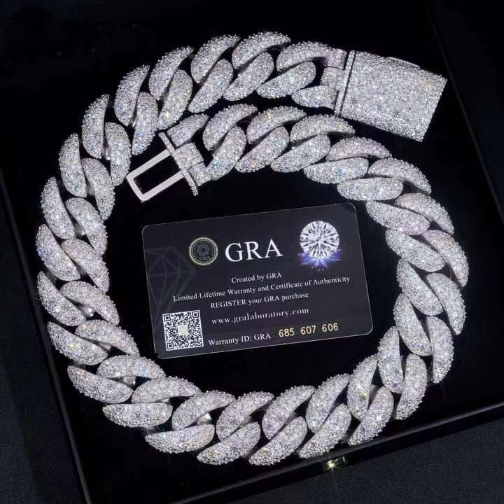 OACOCA Hip Hop Big Heavy Rapper Bling Solid GRA Certificate 925 Sterling Silver 28mm Moissanite Diamond Cuban Link Chain VVS