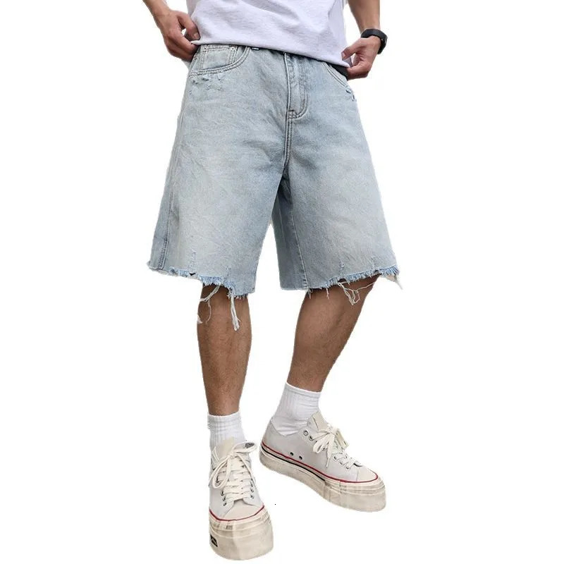 Men Broken Edge Ripped Denim Shorts Cityboy Streetwear Fashion Hip Hop Loose Casual Plus Size Denim Short Pant Jeans Shorts 250611