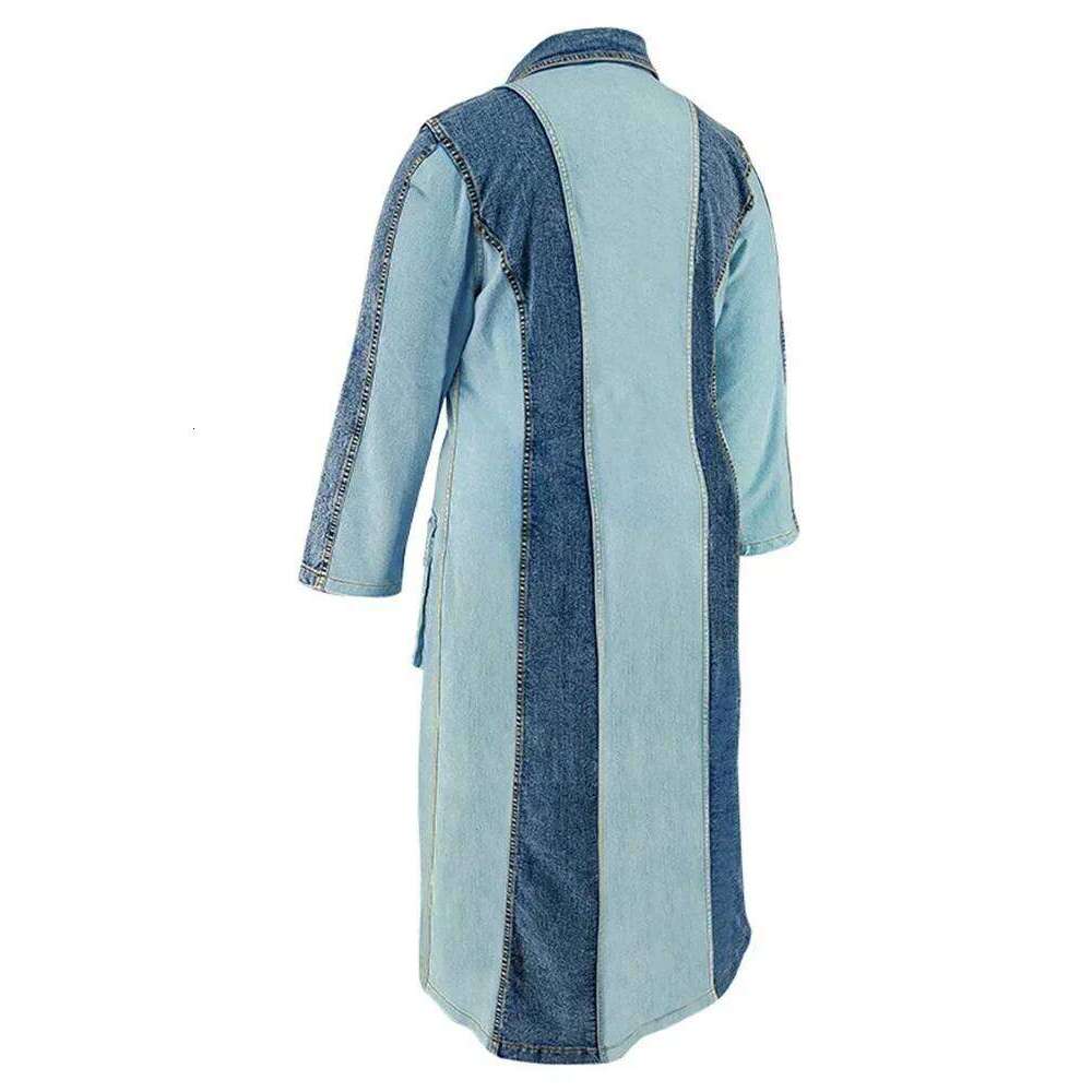 Wmstar Plus Size Denim Dresses Women Long Sleeve Casual Button Pockets Striped Maxi Dress Fall Clothes Wholesale Dropshipping