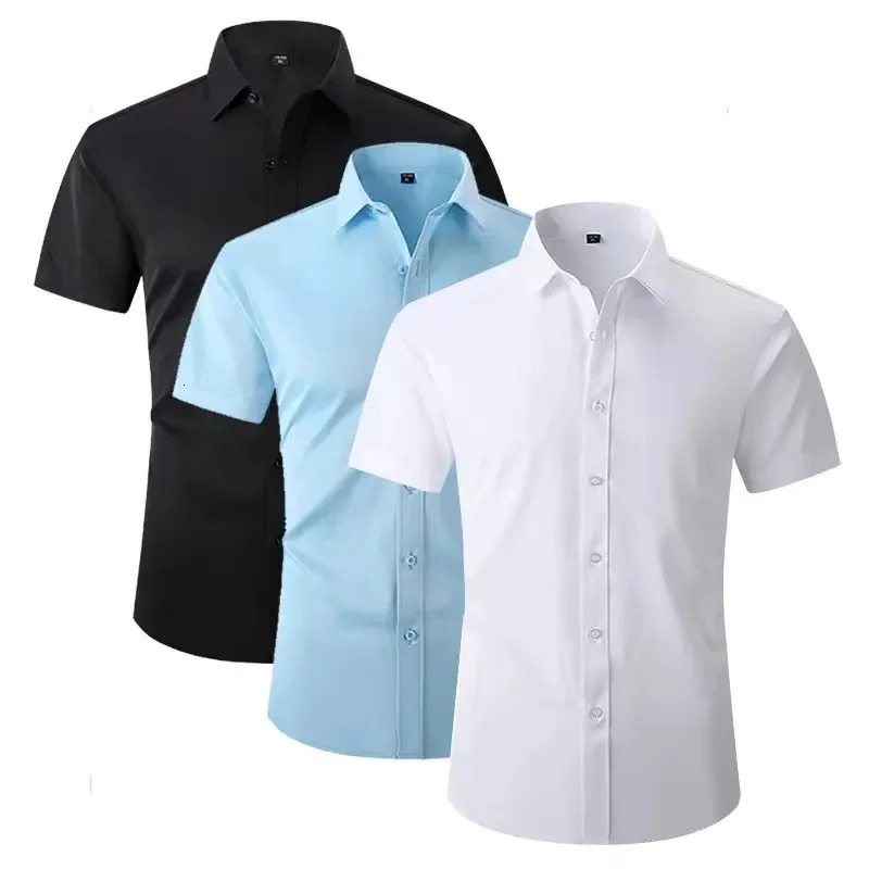 Big Size 5XL Summer Shirts For Men Short Sleeve Causal White Button Down Social Professional Work Soft Wrinkle-free Business Top 250611