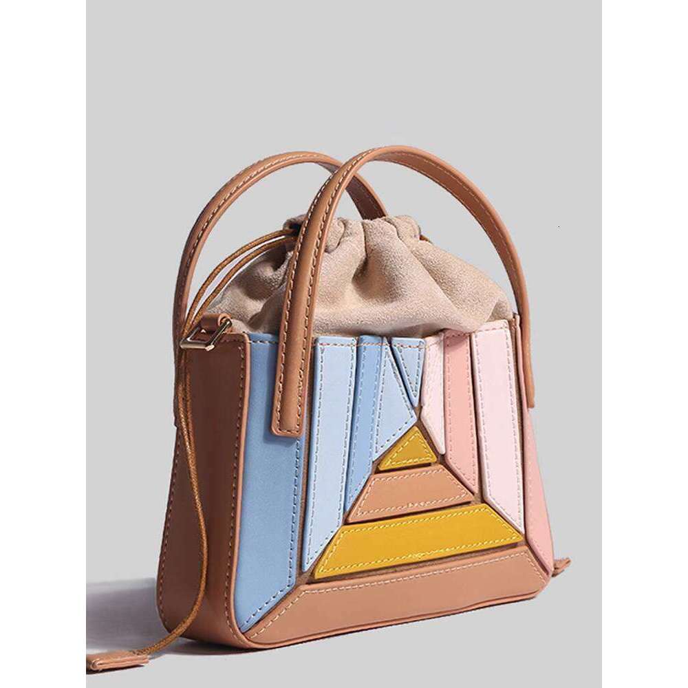 Turkish Style Niche Design Bag New Textured Color Block Fashion Drawstring Shoulder Small Crossbody Handbag