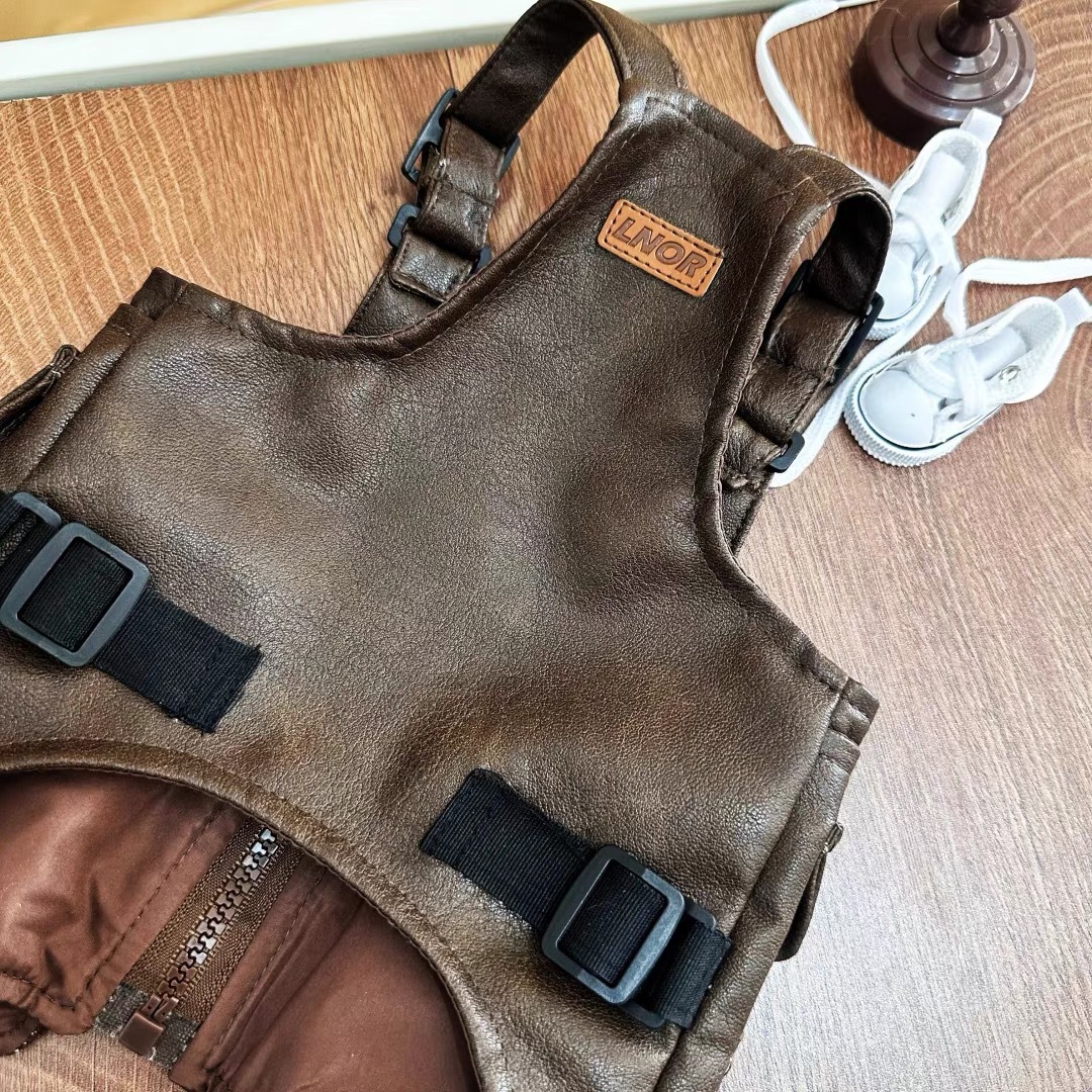 Retro Dog Vest Harness with Leash D-ring with Multiple Practical Pockets Boy Puppy Harness Jacket No Pull Pet Cat Dog Harness Vest for Small Dogs Chih