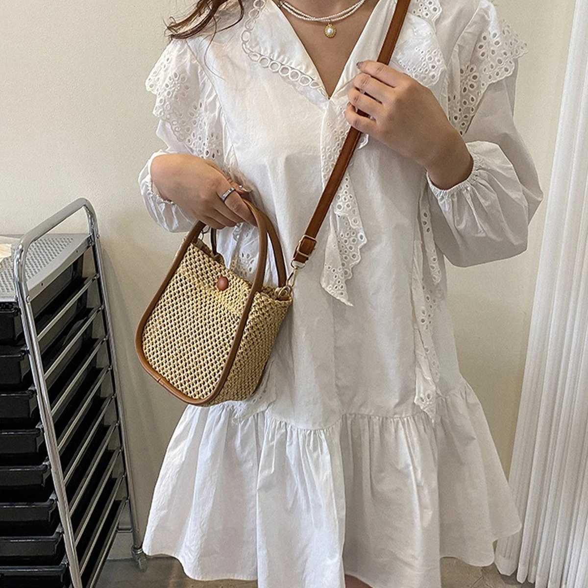 Woven Beach Bag for Women Boho Crochet Crossbody Purse with Detachable Chain Strap - Summer Lightweight Tote bag XJ250610