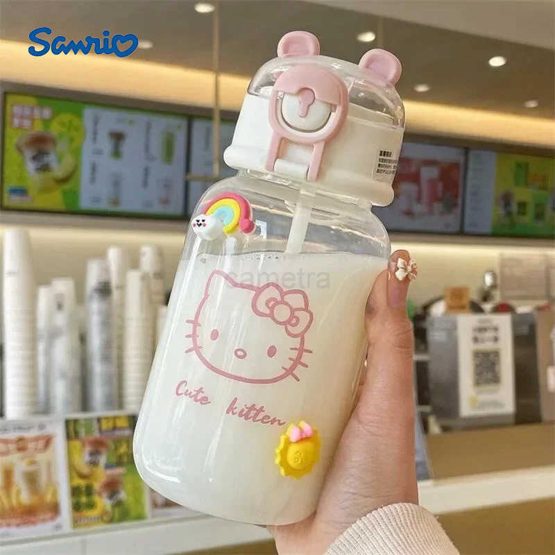 Sanrio Sanrio Anime Transparent Straw Cup Hello Kitty Pochacco 600ML Cartoon Plastic Water Cup with Straw for Drinking Portable Handle for StudentsXJ2