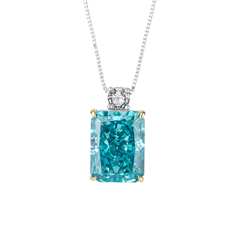 Fashion High-Carbon Diamond Mint Yellow Diamond Pendant Necklace, Modern European and American Style, Elegant 925 Silver Pendant, Suitable for Any Occ