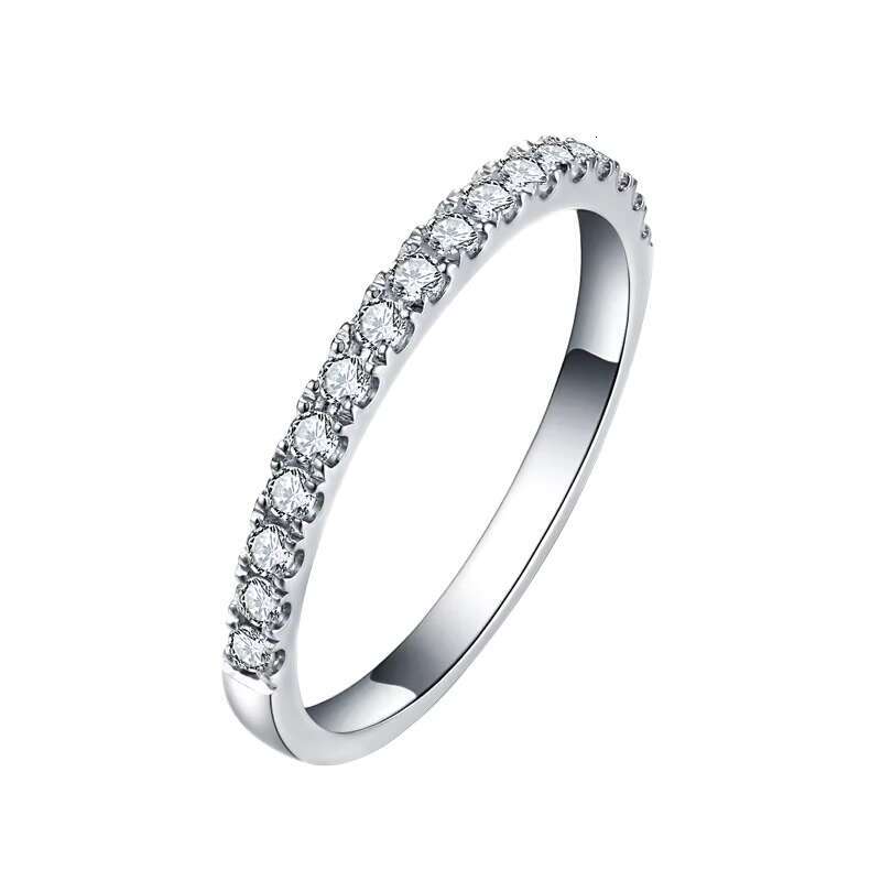 1.5mm Width Moissanite Lab Created Diamond Half Eternity Wedding Band Sterling Silver for Women