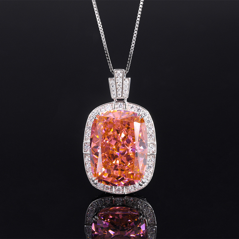 S925 Silver High-Carbon Diamond Radiant Cut Square Pendant Necklace, 15x20mm Design, Stylish Women's Jewelry, Elegant Affordable Luxury Piece