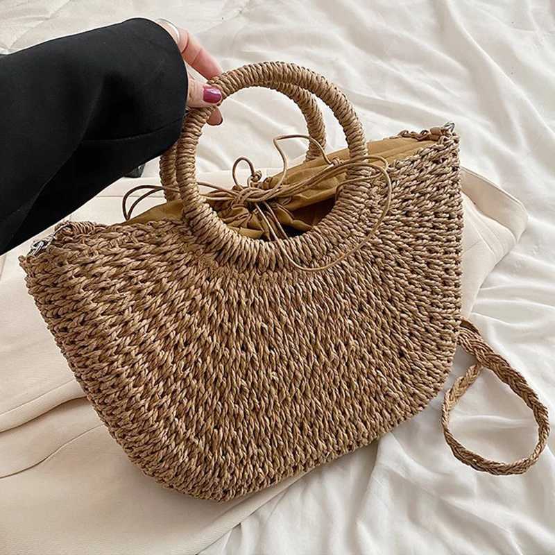 Straw Woven Handbags for Women Summer Beach Bags Vintage Casual Shoulder Crossbody Bags Large Capacity Basket Totes XJ250610