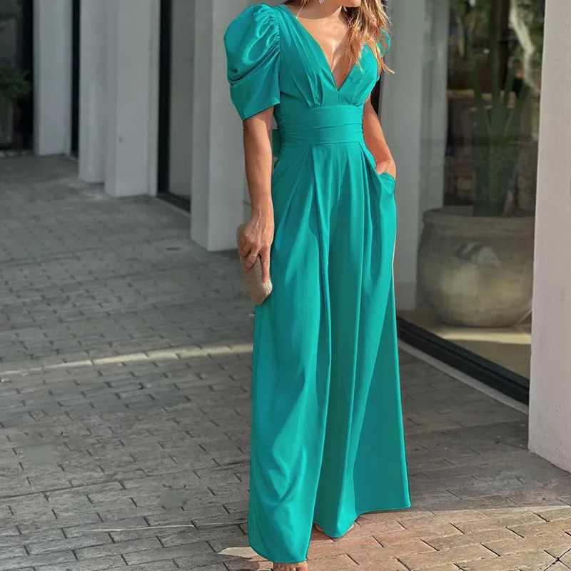Summer Elegant Fashionable Wide Leg Jumpsuit Short Sleeve Womens Clothing CrossBorder Plus Size OnePiece Suit 250610