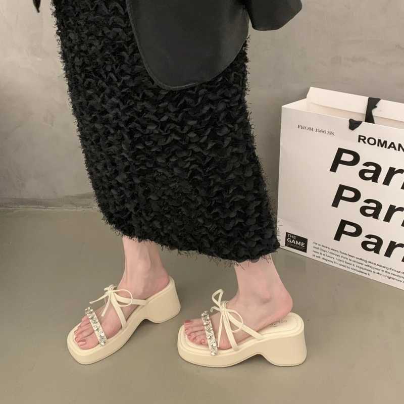 Womens Summer Fi Open-Toe Butterfly-Knot Platform Slippers Casual Thick Bottom Beach Slides for Ladies XJ250610