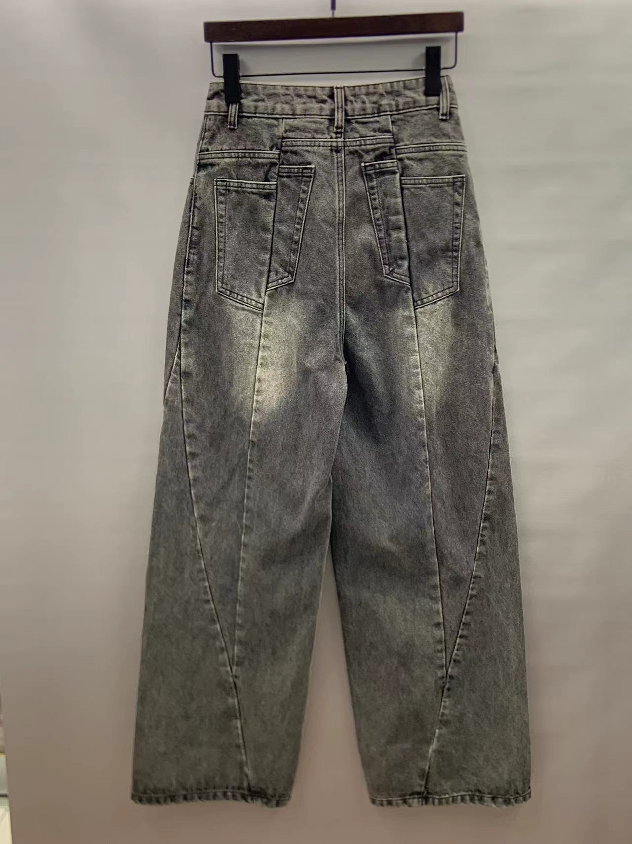 Factory customized wholesale splicing design high waist wide leg jeans 24-0802