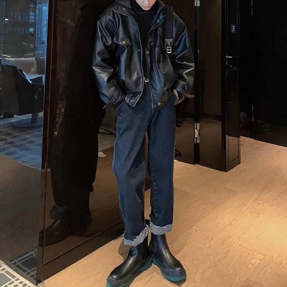 Mens Pu Jacket Motorcycle Punk Style Pu Leather Jacket Autumn Rock Workwear Trend Streetwear Trend Pu Jacket MenS Clothing 250611