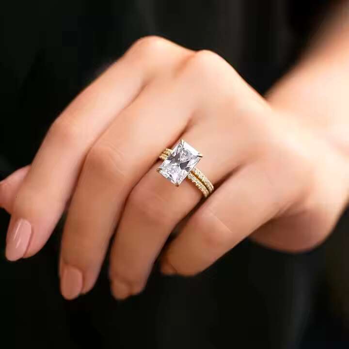 Solid Gold 4CT Radiant Moissanite Engagement Ring Set Available 10K 14K 18K Durable Lustrous Wedding Jewelry