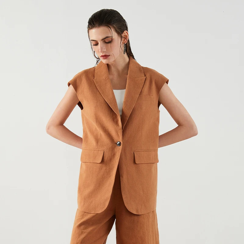 K1444L y Womens Clothing Summer 55% Linen 45% Cotton Ladies Suit Casual Blazer Clothes Vest 250610