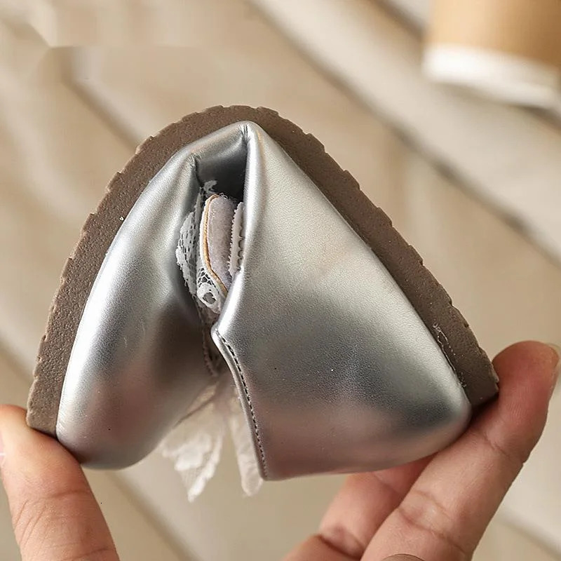 Lace Bow Girls Flats Shoes Spring Autumn Solid PU Leather Children Mary Janes Hook Loop Soft Party Kids Princess Shoes 250611