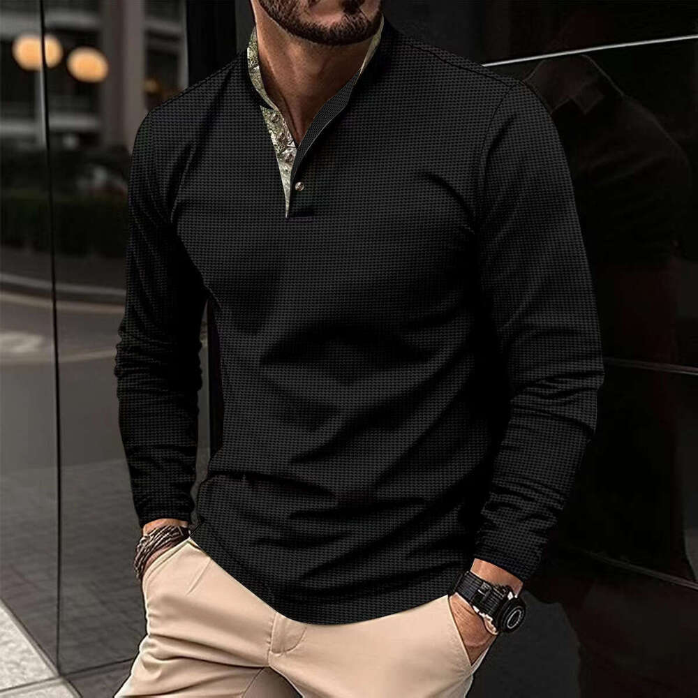Autumn Winter New Men's Double Layer Stand Collar Long Sleeve Sports Polo Shirt B5
