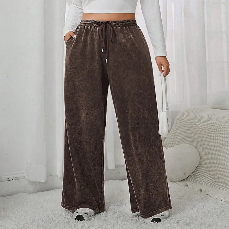 Plus Size Womens Jeans Trousers Solid Colour Casual Corduroy Trousers Wide Legs Woman Trousers Winter Velvet Wide Legs Straigh 250609
