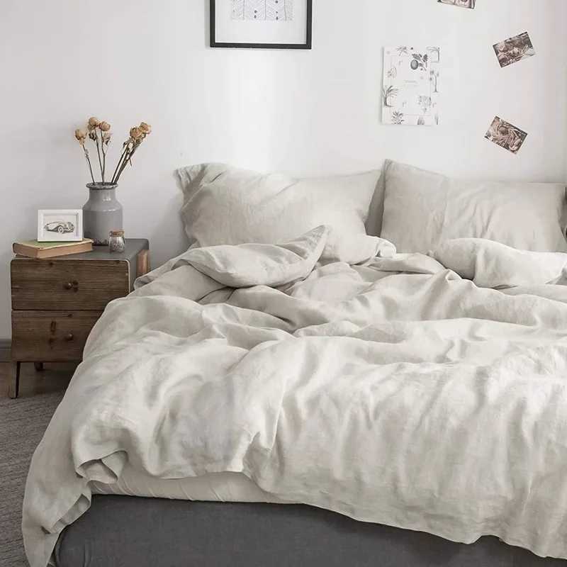 100% Linen Bed Duvet Cover Stone Washed France Linen Solid Color Breathable case Home Textiles Bedding Y250611