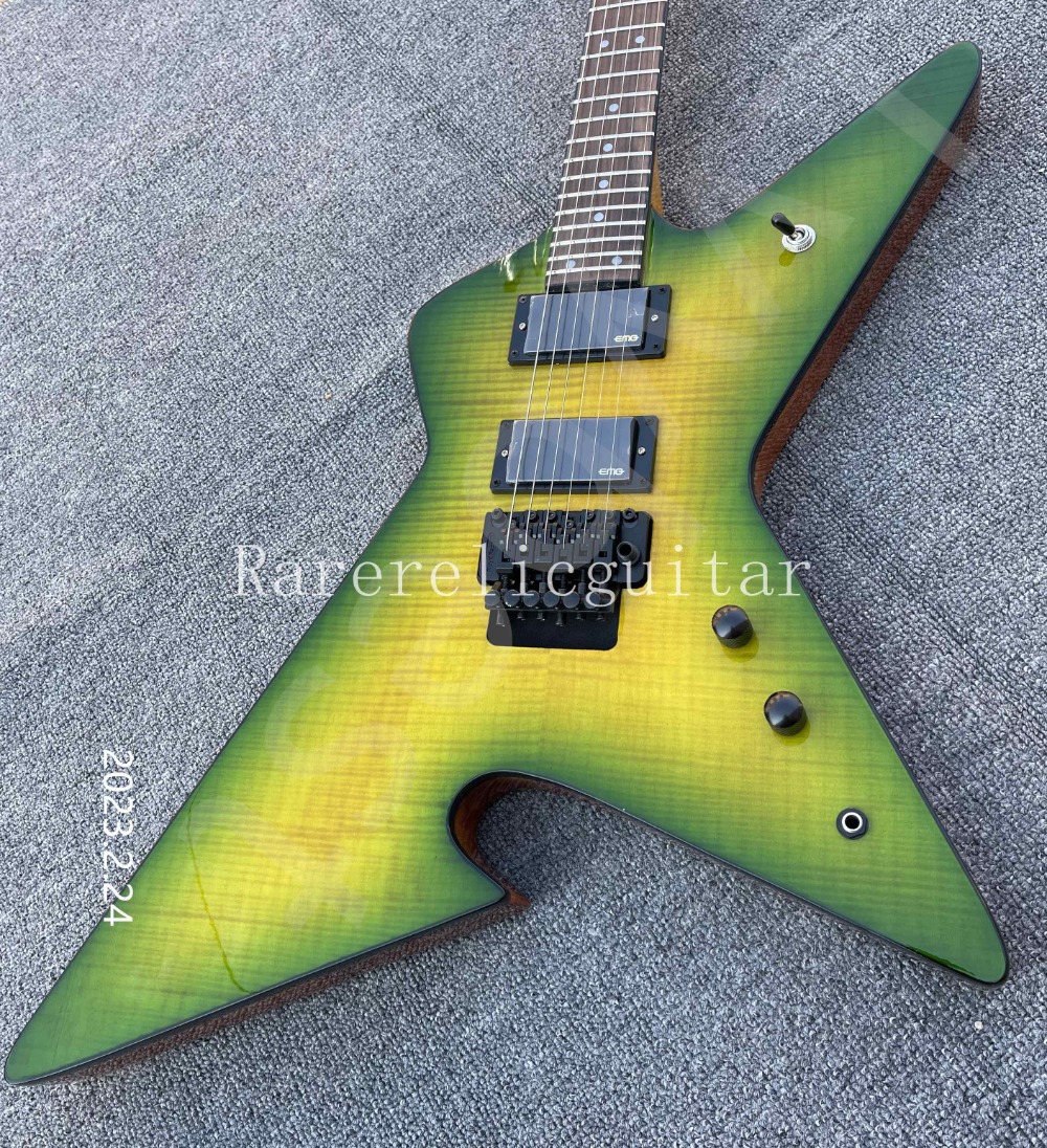 Custom Electric Guitar in Green, Culprit Series, Floyd Rose Tremolo, Locking Nut, Grover Tuners, Mirror Pickguard